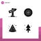 Set of 4 Commercial Solid Glyphs pack for beach, pizza, vacation, wheel, nature