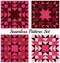 Set of 4 contemporary geometric seamless patterns with triangles and squares of burgundy, purple, cherry and pink colors