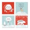 Set of 4 cute Christmas gift cards with quote