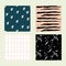 Set of 4 hand drawn trendy patterns with ink brush strokes. Collection of colorful backgrounds