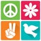 Set of 4 illustrations in flat design, peace and antiwar theme