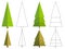 Set of 4 isolated flat conifer tree and coloring book variation