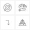 Set of 4 Line Icon Signs and Symbols of astronomy; direction; science; brain; cake