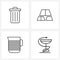 Set of 4 Line Icon Signs and Symbols of bin, coffee, recycle, gold, food