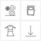 Set of 4 Line Icon Signs and Symbols of climate, dress, temperature, door design, keyboard