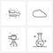 Set of 4 Modern Line Icons of camera, server, photo, database, camera