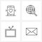Set of 4 Modern Line Icons of communications, video, phone, map, email