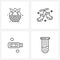 Set of 4 Modern Line Icons of group; flash storage; team; stars; thumb drive