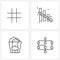 Set of 4 Modern Line Icons of hash; food; tag; chart; business decisions