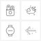 Set of 4 Modern Line Icons of hotdog, smart watch, meal, storm, less