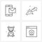Set of 4 Modern Line Icons of mail, sand clock, chat, tools, time
