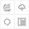 Set of 4 Modern Line Icons of moon; music; download; internet; replay