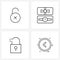 Set of 4 Modern Line Icons of open, padlock, cross, time, security