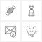 Set of 4 Modern Line Icons of toffee, mail, meal, wedding, animal