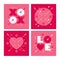 Set of 4 modern minimalist geometric Valentines Day designs. Love, hearts, oxox with cupid arrows.