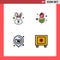 Set of 4 Modern UI Icons Symbols Signs for animal, real, face, rose, locker