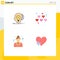 Set of 4 Modern UI Icons Symbols Signs for creative, employee, idea, love, service