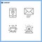 Set of 4 Modern UI Icons Symbols Signs for location, alarm, mail, tea, danger