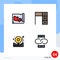 Set of 4 Modern UI Icons Symbols Signs for map, alert, desk, office, fire