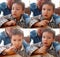 A set of 4 photos of a three-year-old child with different emotions on his face, close-up. The boy is surprised, attentive,