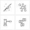 Set of 4 Simple Line Icons of army, security, rocket launcher, chemical bond, message