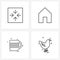 Set of 4 Simple Line Icons of arrow, house, four, building, food