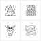 Set of 4 Simple Line Icons of birthday, animal, art, paint, Christmas