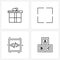 Set of 4 Simple Line Icons of birthday; programming; gift; square; web