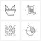 Set of 4 Simple Line Icons of bottle, digital, drink, text, network