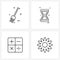 Set of 4 Simple Line Icons of broom, math`s, sand clock, pointer, sun