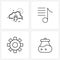 Set of 4 Simple Line Icons of cloud, setting, network, music, adjustment
