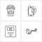 Set of 4 Simple Line Icons of coffee, management, Starbucks, message, route