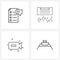 Set of 4 Simple Line Icons of document, camcorder, paper, hotel, recording