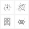 Set of 4 Simple Line Icons of drop box; table; pencil; school; radio buttons