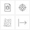 Set of 4 Simple Line Icons of file, globe, audience, customer, universe