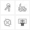 Set of 4 Simple Line Icons of key, button, security, connectivity, basketball