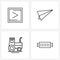 Set of 4 Simple Line Icons of previous, vehicle, paper plane, farm, bbq