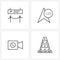 Set of 4 Simple Line Icons of railway; service; transport; computer; record