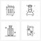 Set of 4 Simple Line Icons of trash; travel; food; baggage; mobile