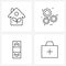 Set of 4 Simple Line Icons of tree house; file; gear; engineering; baggage