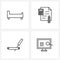 Set of 4 Simple Line Icons for Web and Print such as bed, razor, document, text file, monitor