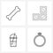 Set of 4 Simple Line Icons for Web and Print such as bones, glass, hospital, software, food