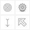 Set of 4 Simple Line Icons for Web and Print such as business, down, target, gear, navigate