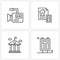 Set of 4 Simple Line Icons for Web and Print such as camera, home, recording, house, advertisement