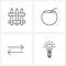 Set of 4 Simple Line Icons for Web and Print such as fence, left, coconut, straw, bulb
