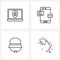 Set of 4 Simple Line Icons for Web and Print such as laptop protected, hat, message, mobile, lamp