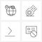Set of 4 Simple Line Icons for Web and Print such as location; dash; asteroid; arrow; card