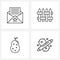 Set of 4 Simple Line Icons for Web and Print such as message; pear; star; wood; food