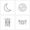 Set of 4 Simple Line Icons for Web and Print such as moon, smart phone, compass, location, phone