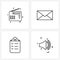 Set of 4 Simple Line Icons for Web and Print such as radio, text, entertainment, e mail, ui